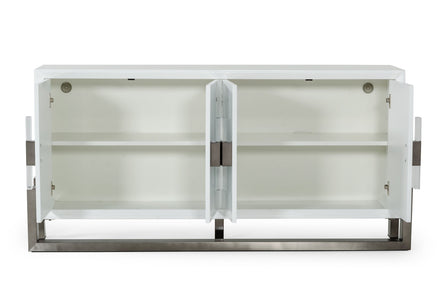 Lenny - Modern White High Gloss & Stainless Steel Gun Metal Buffet - image 2