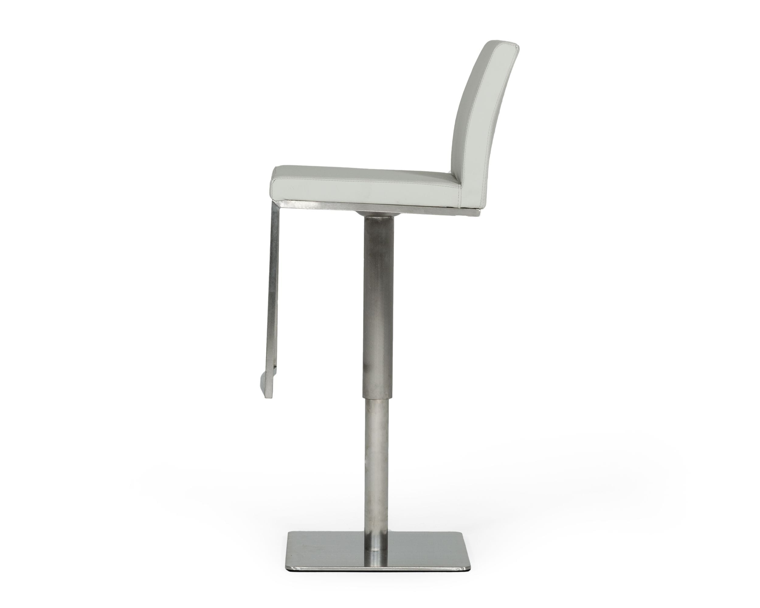 Folsum - Modern Light Grey & Brushed Stainless Steel Adjustable Bar Stool - image 2