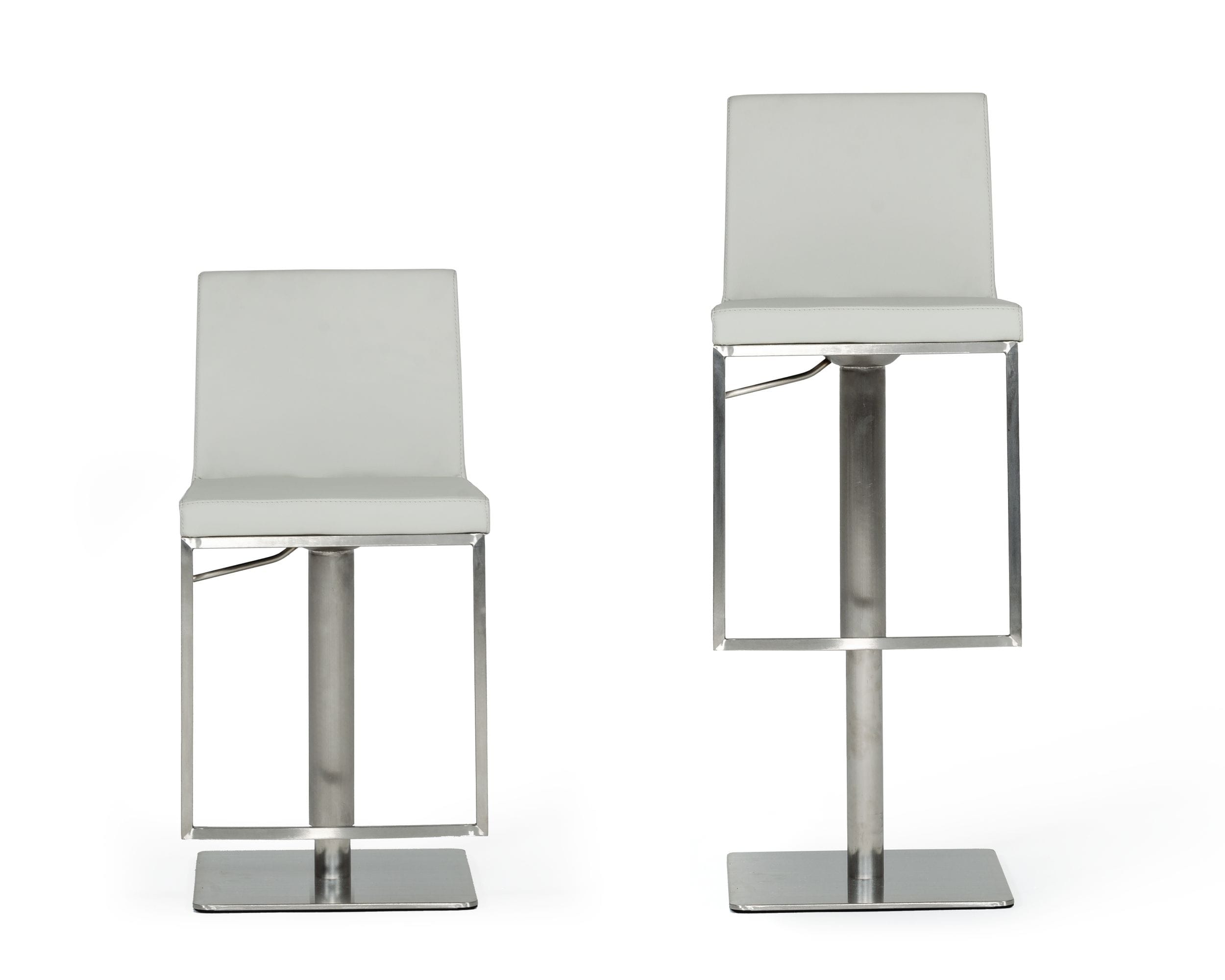 Folsum - Modern Light Grey & Brushed Stainless Steel Adjustable Bar Stool - image 4