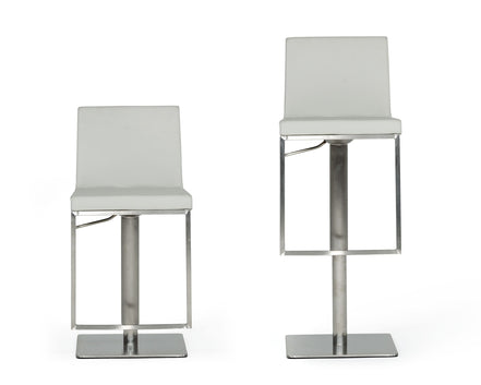 Folsum - Modern Light Grey & Brushed Stainless Steel Adjustable Bar Stool - image 4