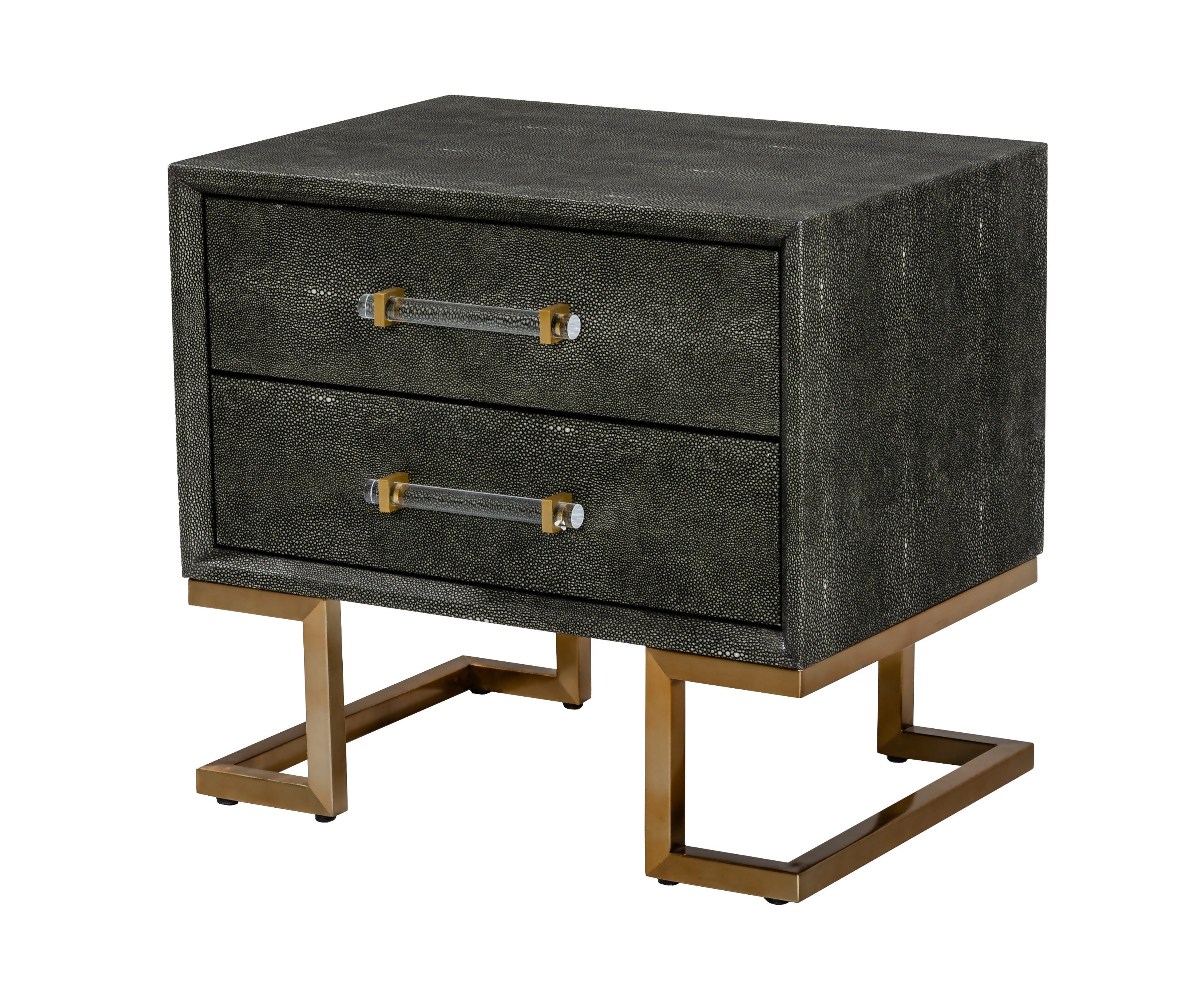 Howard - Modern Shagreen Grey Leatherette & Gold Nightstand - image 2