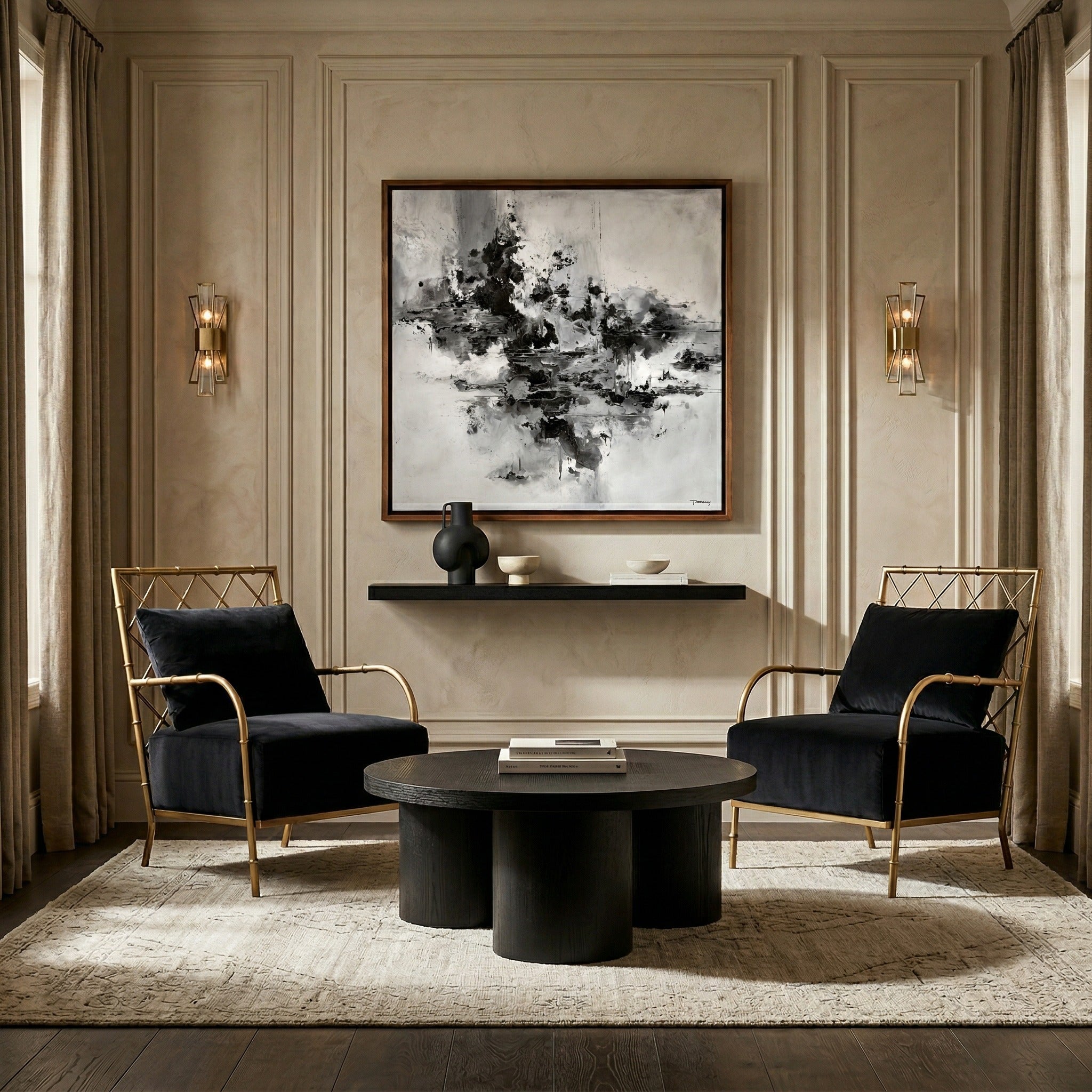 Ignacio - Glam Black Velvet & Gold Accent Chair - image 4