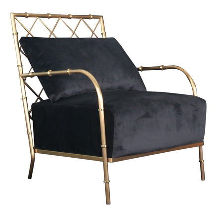 Ignacio - Glam Black Velvet & Gold Accent Chair