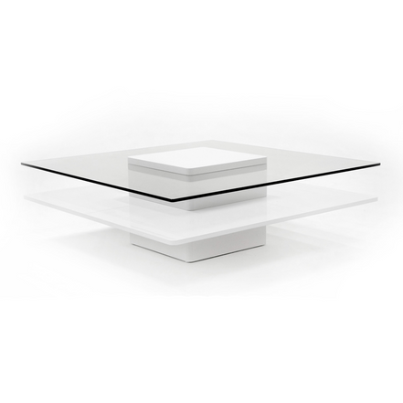 Clarion - Modern White & Clear Glass Coffee Table - image 2