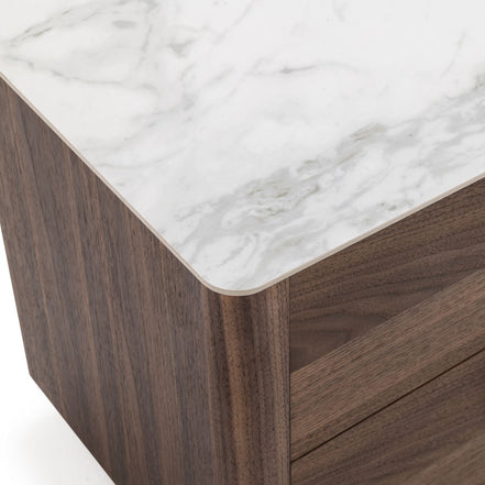 Chelton - Contemporary White Ceramic & Walnut Nightstand - image 3