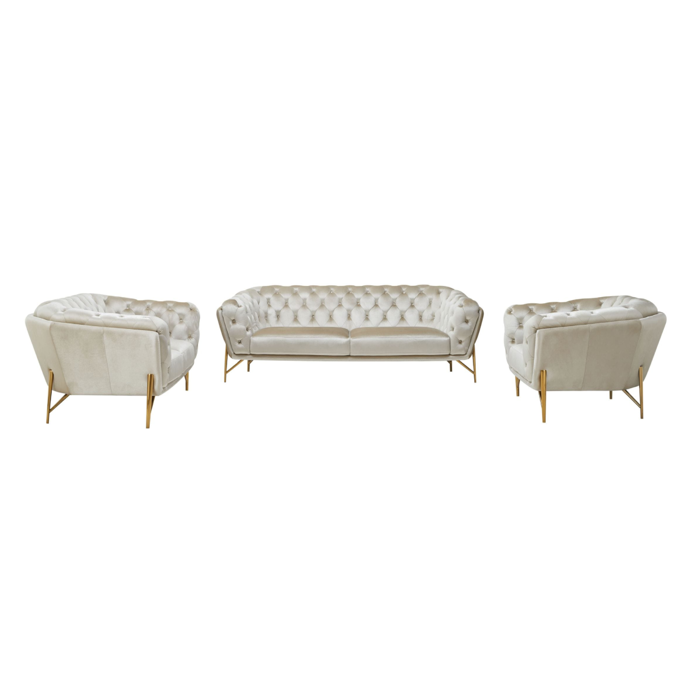 Stella - Transitional Beige Velvet Sofa Set