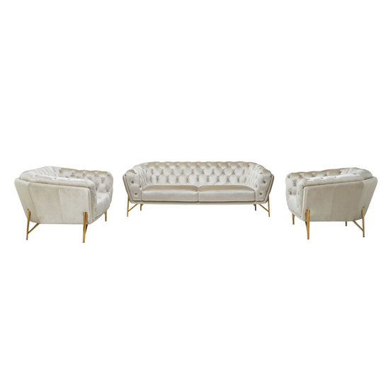 Stella - Transitional Beige Velvet Sofa Set