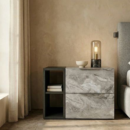 Maranello - Modern Grey Wash & Faux Marble Nightstand - image 4