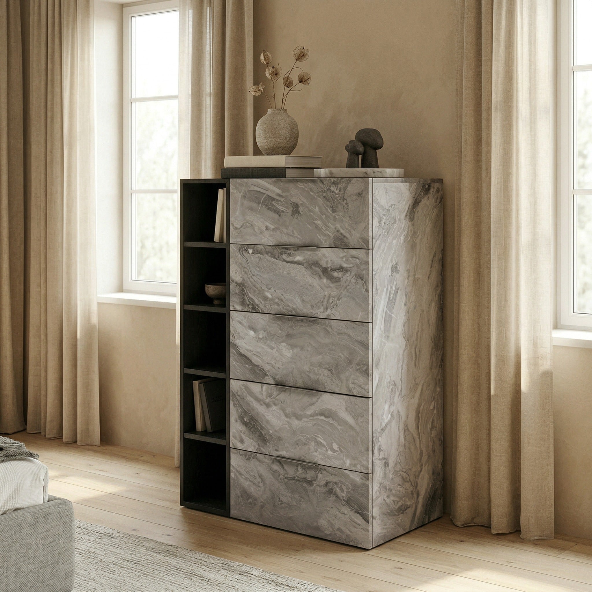 Maranello - Modern Grey Wash & Faux Marble Chest - image 5