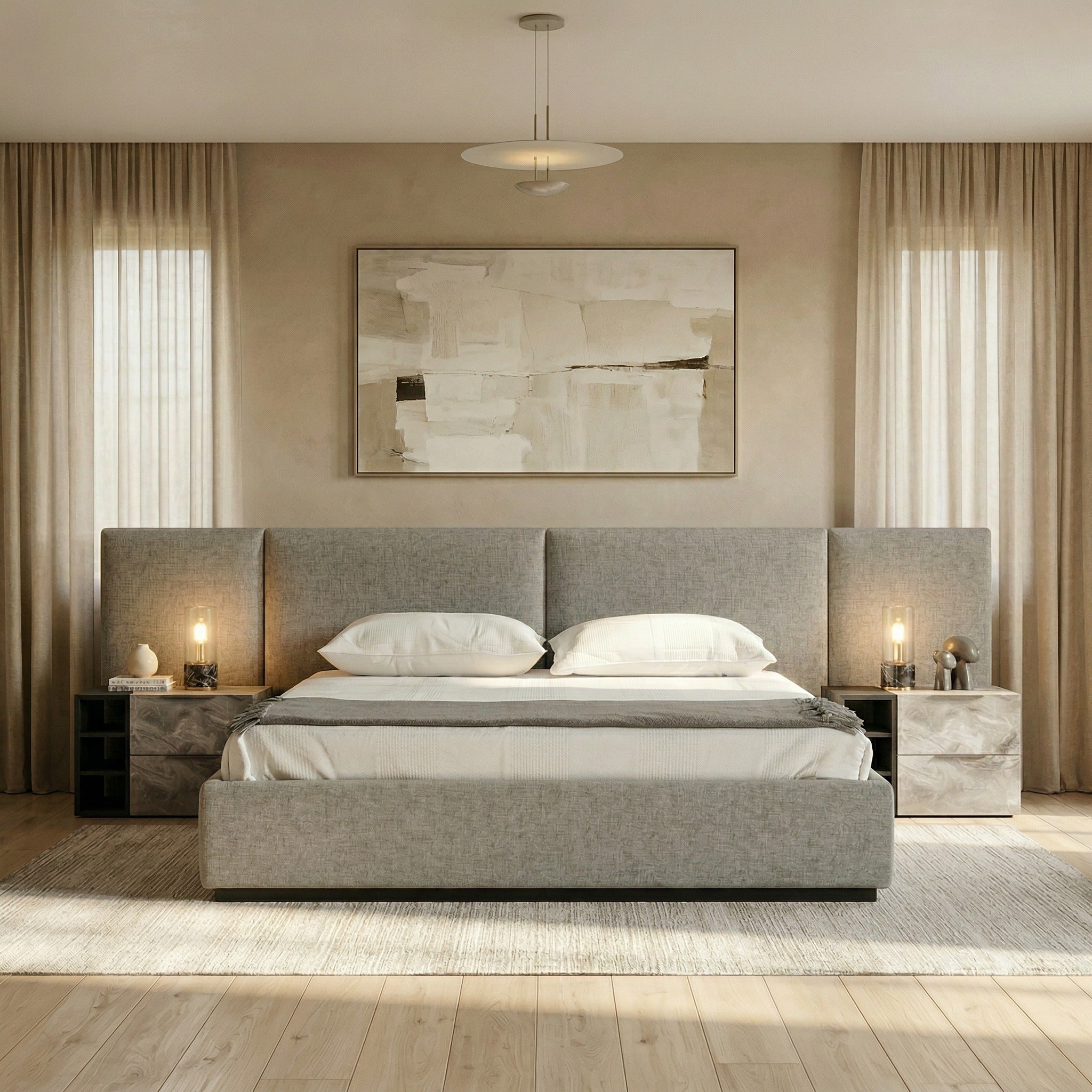 Maranello - Modern Grey Wash & Faux Marble Nightstand - image 5