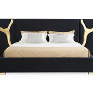 Aspen - Eastern King Glam Black Velvet & Gold Bed - image 3