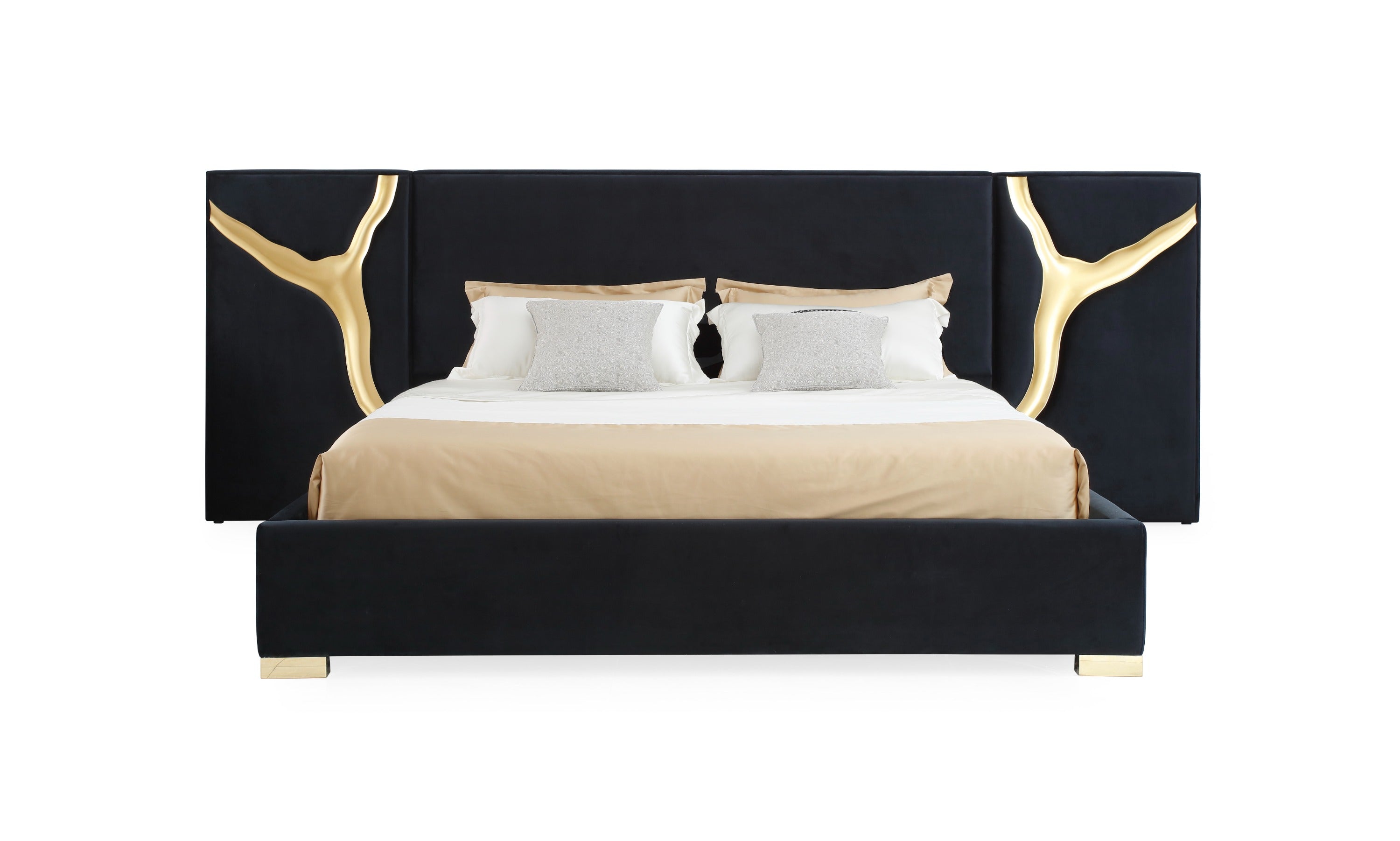 Aspen - Eastern King Glam Black Velvet & Gold Bed - image 3
