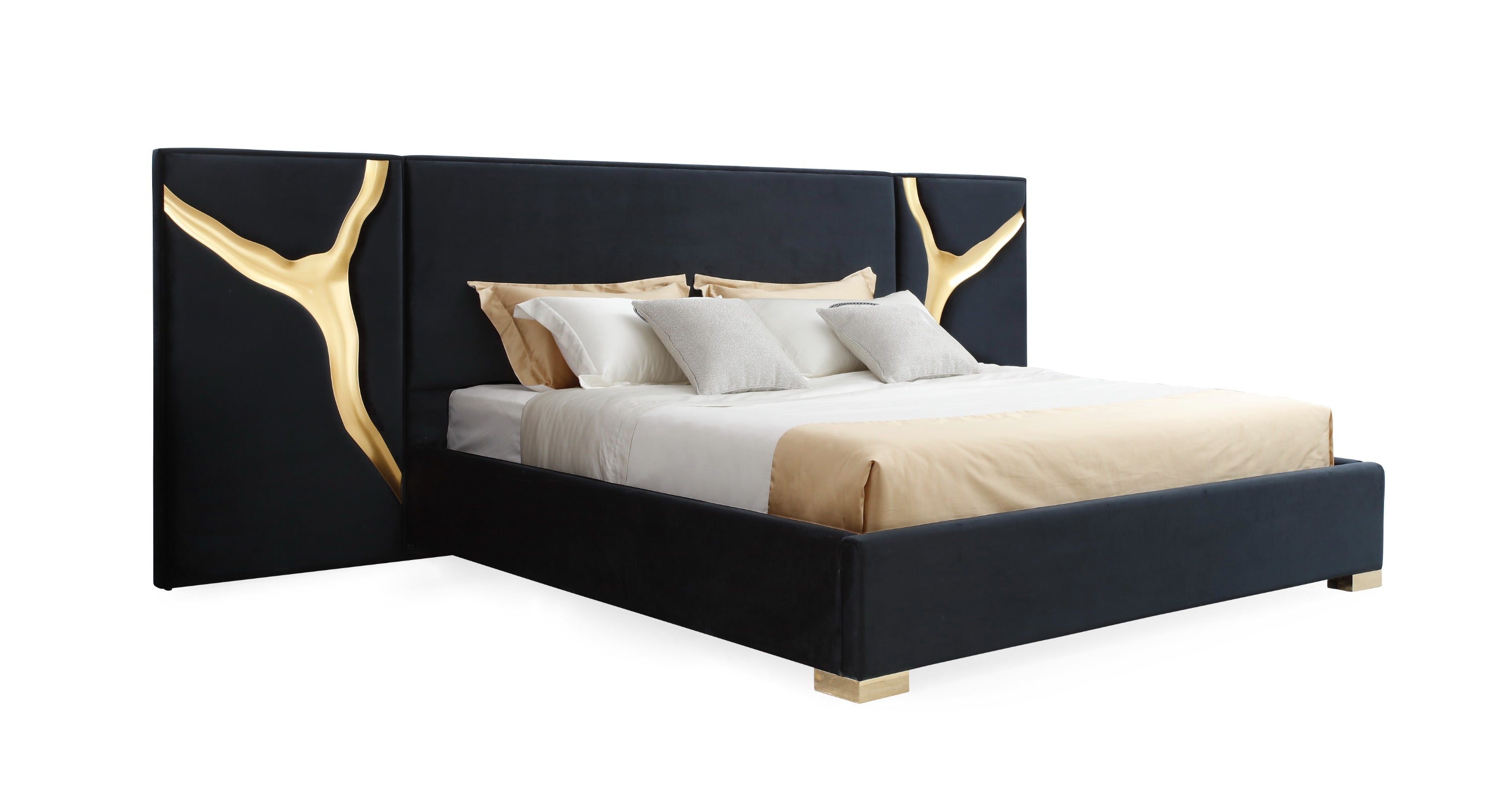 Aspen - Eastern King Glam Black Velvet & Gold Bed - image 4