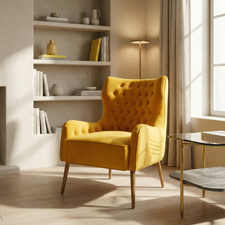 Everly - Contemporary Velvet Yellow Accent Chair - image 5