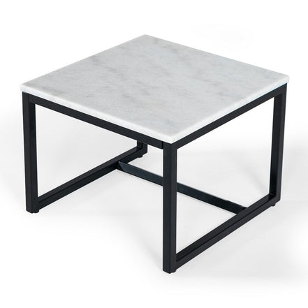 Baca - White Marble + Black Metal End Table