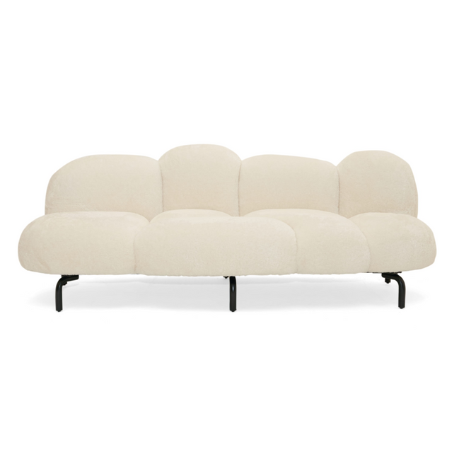 Glaster - Contemporary White Sherpa 88" Bubble Sofa