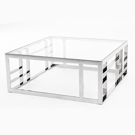 Stephen - Modern Glass & Stainless Steel Square Coffee Table - image 2
