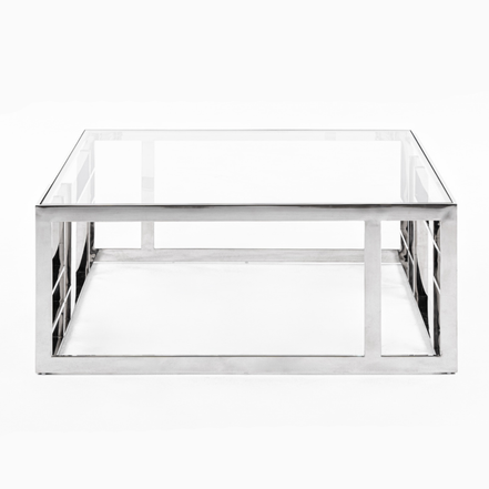 Stephen - Modern Glass & Stainless Steel Square Coffee Table