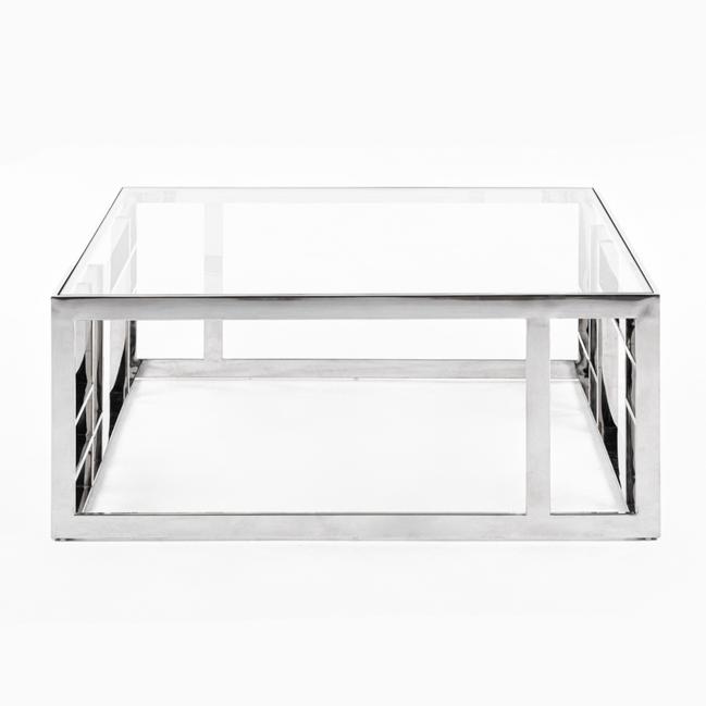 Stephen - Modern Glass & Stainless Steel Square Coffee Table