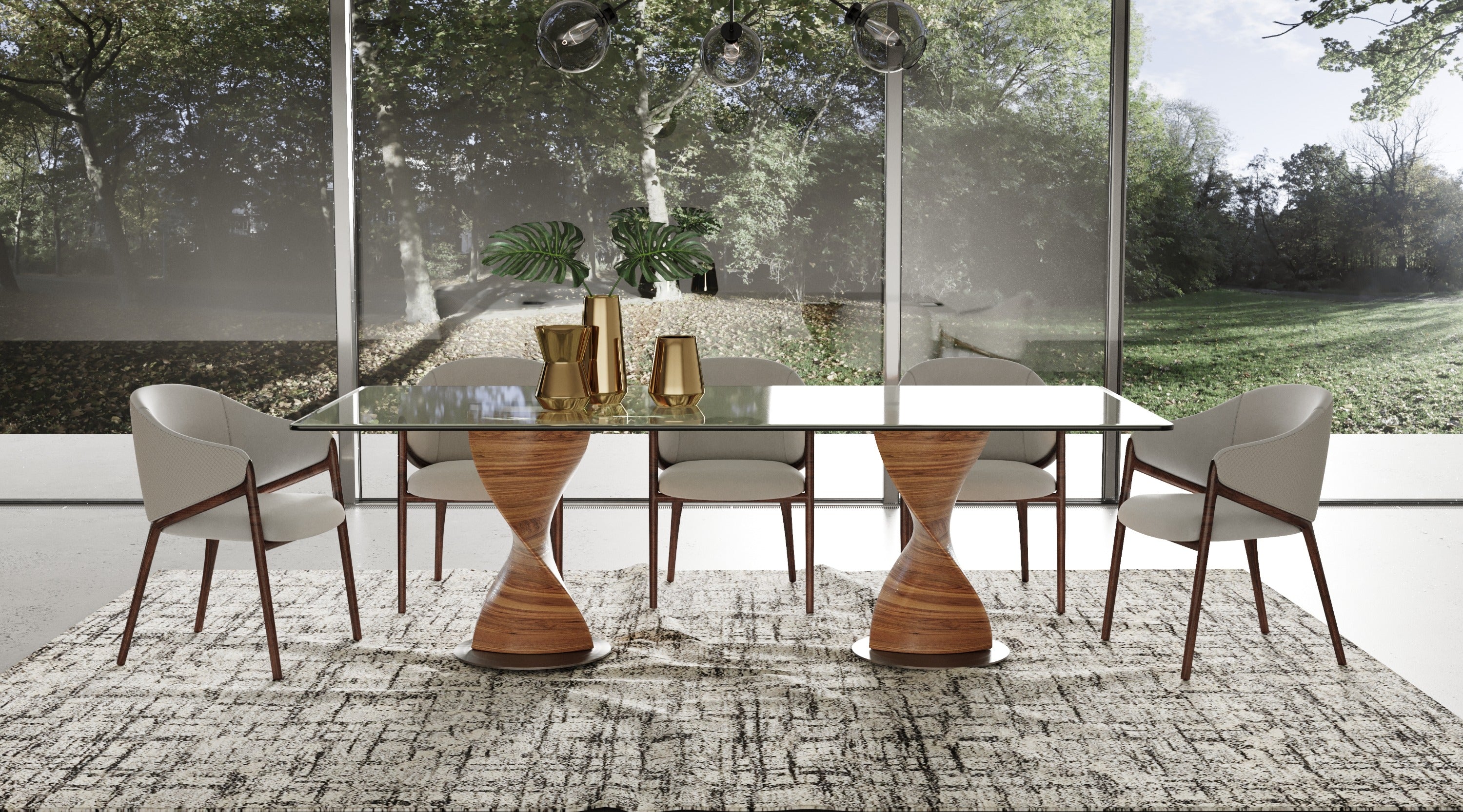 Cleveland - Contemporary Glass and Walnut Dining Table
