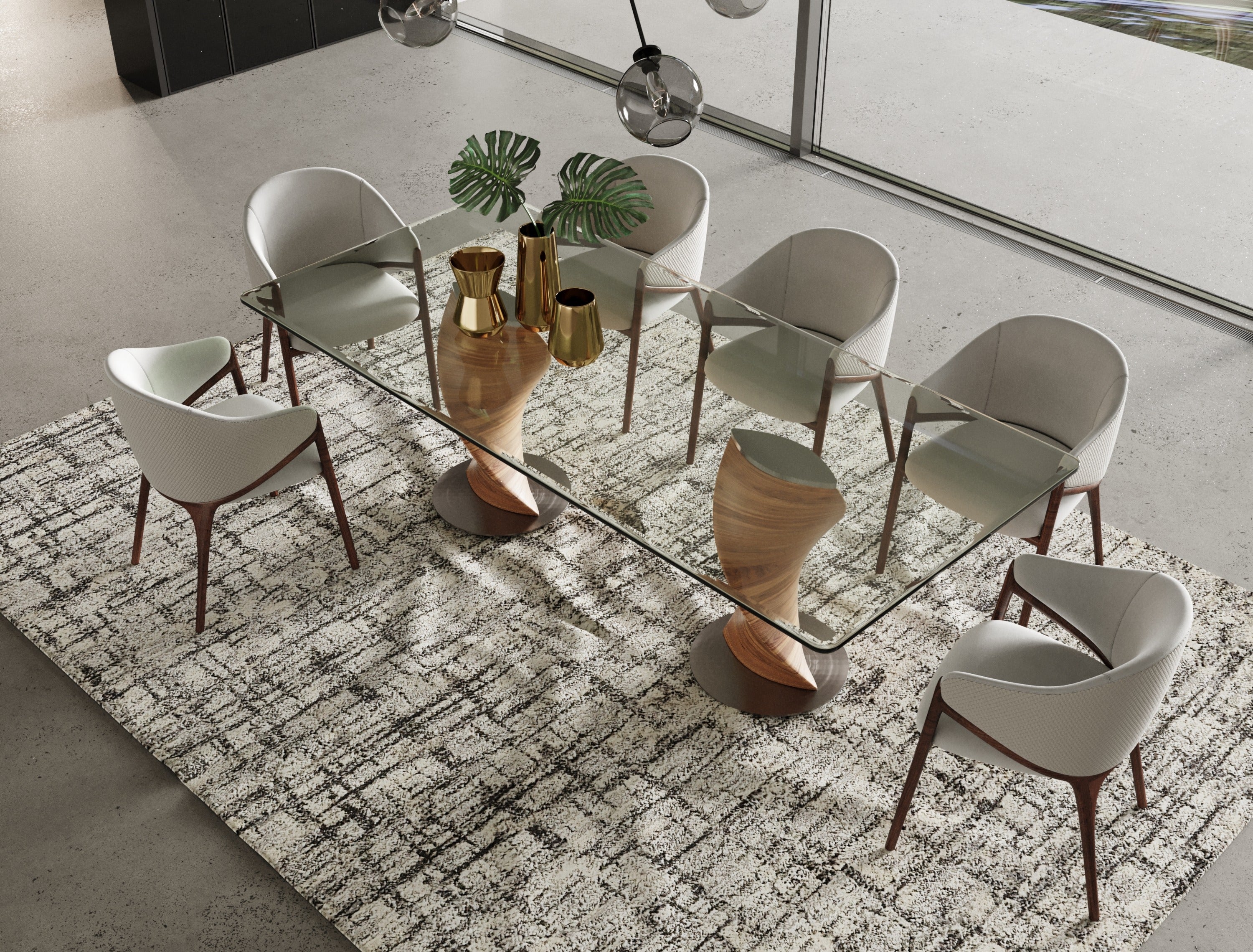 Cleveland - Contemporary Glass and Walnut Dining Table - image 2