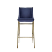 Mimi - Contemporary Blue Velvet + Brass Counter Stool (Set of 2)
