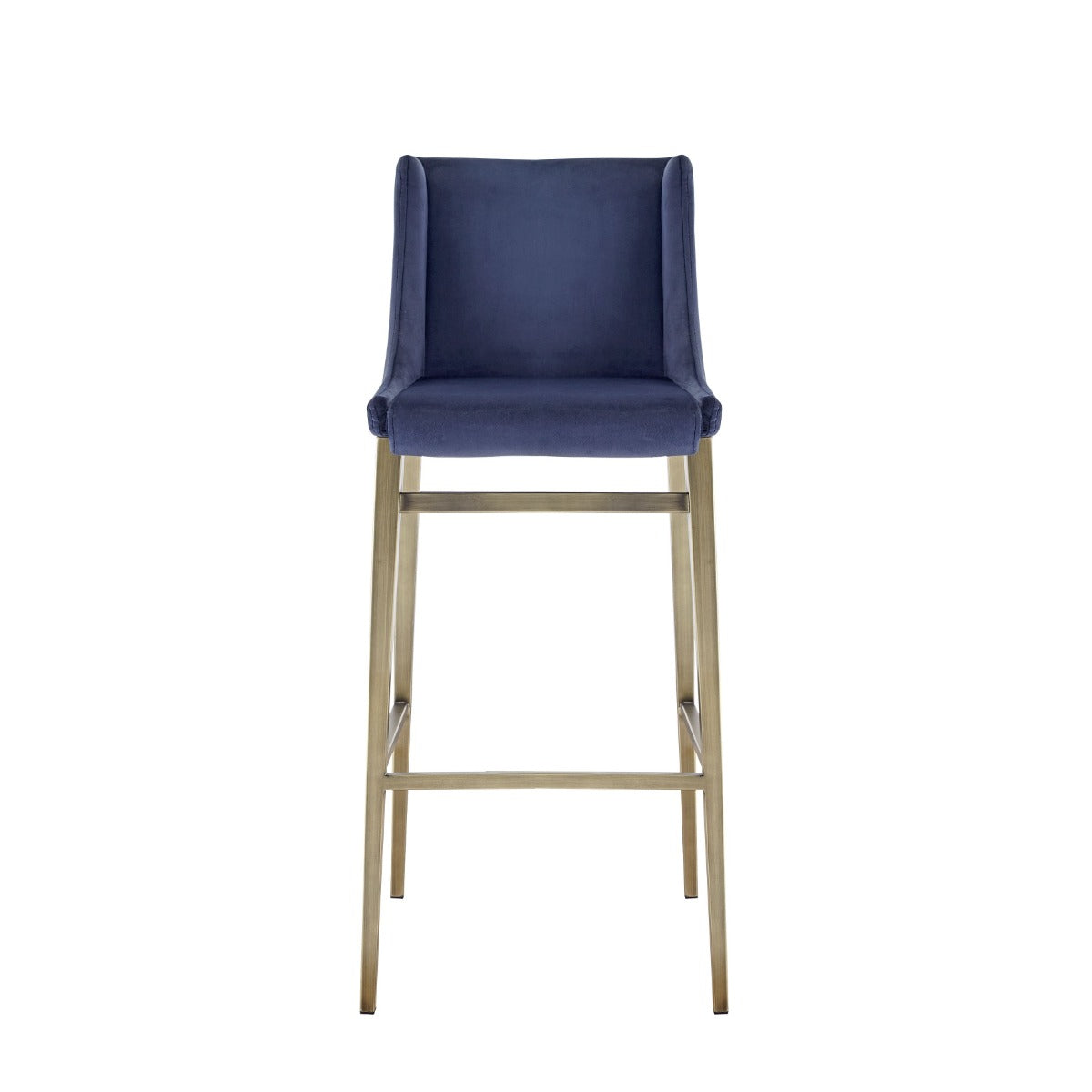 Mimi - Contemporary Blue Velvet + Brass Counter Stool (Set of 2)