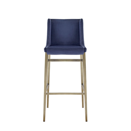 Mimi - Contemporary Blue Velvet + Brass Counter Stool (Set of 2)