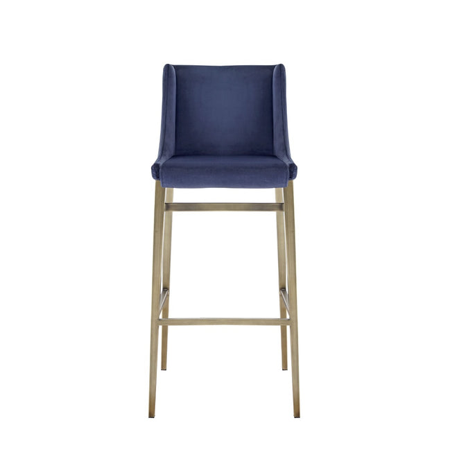 Mimi - Contemporary Blue Velvet + Brass Counter Stool (Set of 2)