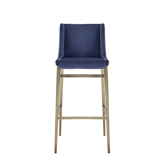 Mimi - Contemporary Blue Velvet + Brass Counter Stool (Set of 2)