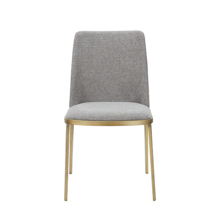 Brent- Contemporary Light Grey Fabric + Brass Dining Chair Set of 2