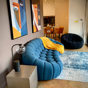 Yolonda - Modern Curved Dark Teal Fabric Sofa
