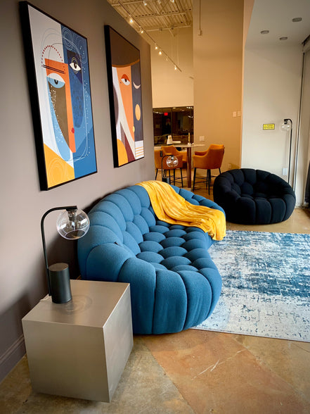 Yolonda - Modern Curved Dark Teal Fabric Sofa