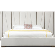 Nixa - Modern Beige Velvet + Brushed Bronze Bed-queen