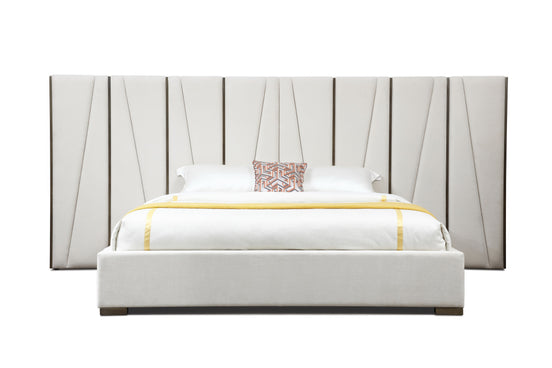 Nixa - Modern Beige Velvet + Brushed Bronze Bed-queen