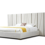 Nixa - Modern Beige Velvet + Brushed Bronze + Birch Bed + Nightstands-queen
