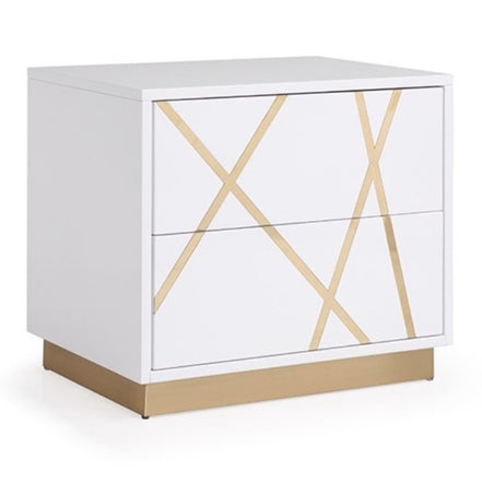 Nixa Modern Wide White and Gold Nightstand - image 2