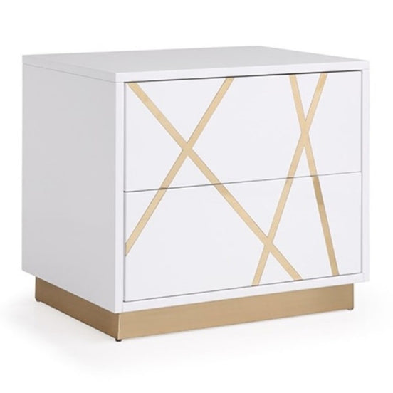 Nixa Modern Wide White and Gold Nightstand - image 2