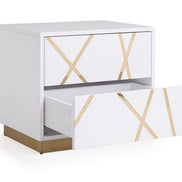 Nixa Modern Wide White and Gold Nightstand - image 3