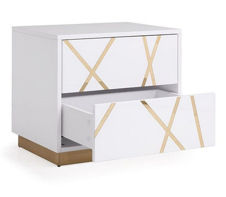 Nixa Modern Wide White and Gold Nightstand - image 3