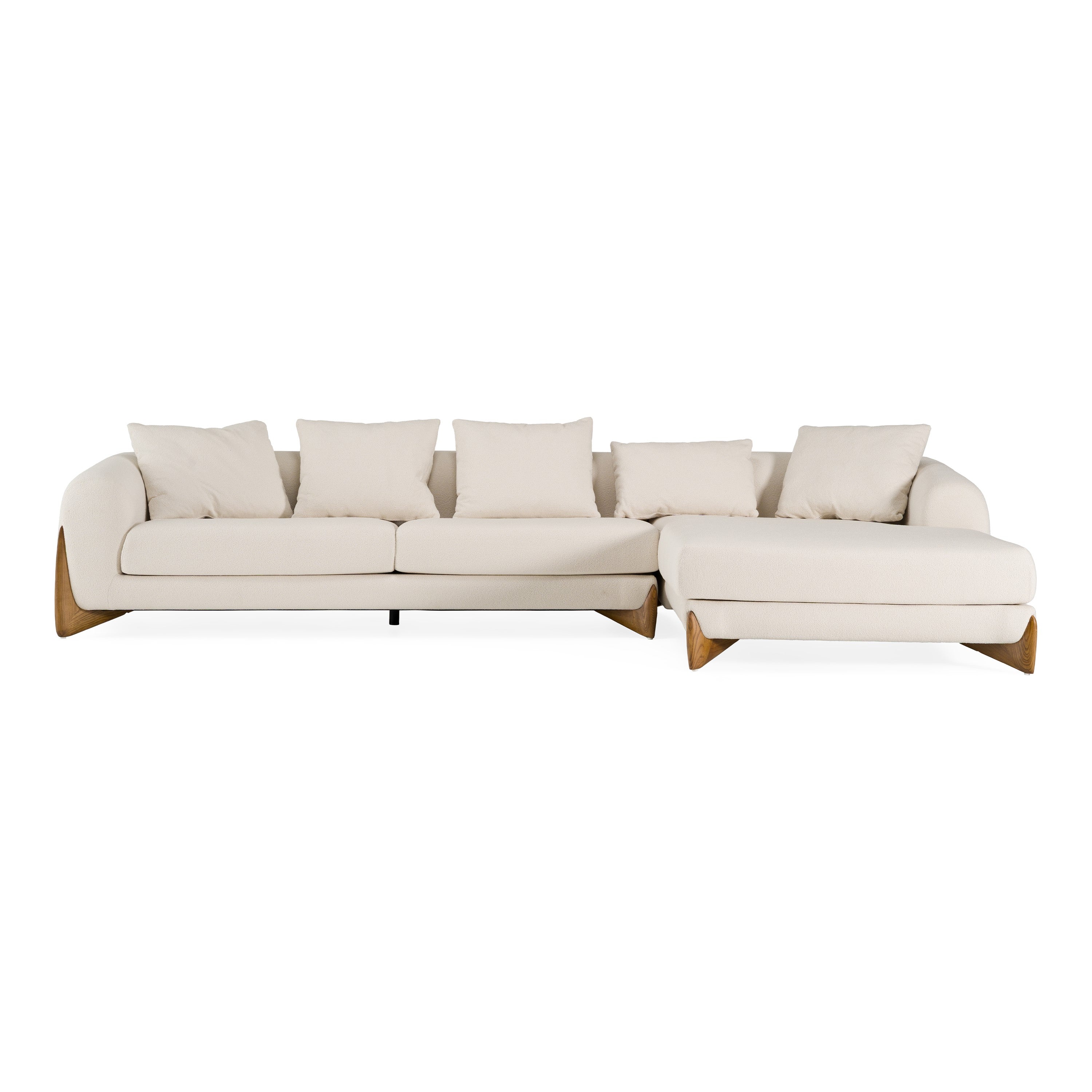 Fleury - Contemporary Cream Fabric and Walnut RAF Sectional Sofa - image 2