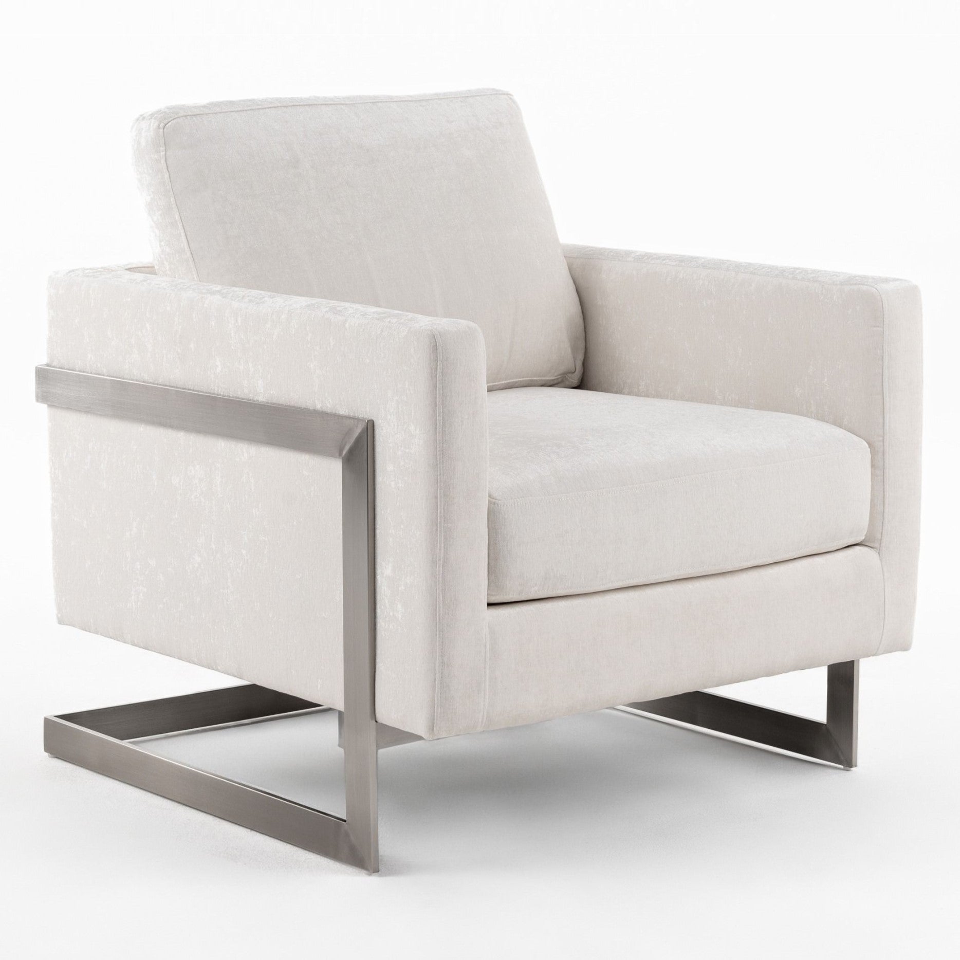 Prince - Contemporary Off White Fabric + Silver Accent Chair - image 2