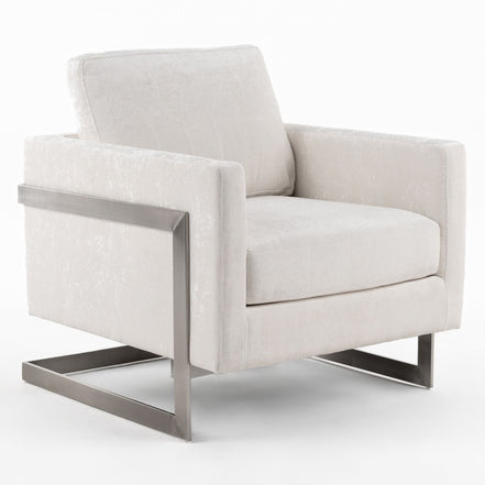 Prince - Contemporary Off White Fabric + Silver Accent Chair - image 2
