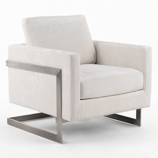 Prince - Contemporary Off White Fabric + Silver Accent Chair - image 2