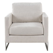 Prince - Contemporary Off White Fabric + Silver Accent Chair