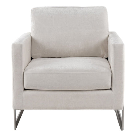 Prince - Contemporary Off White Fabric + Silver Accent Chair