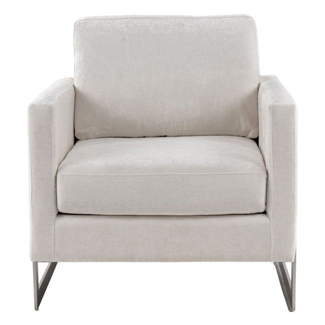 Prince - Contemporary Off White Fabric + Silver Accent Chair