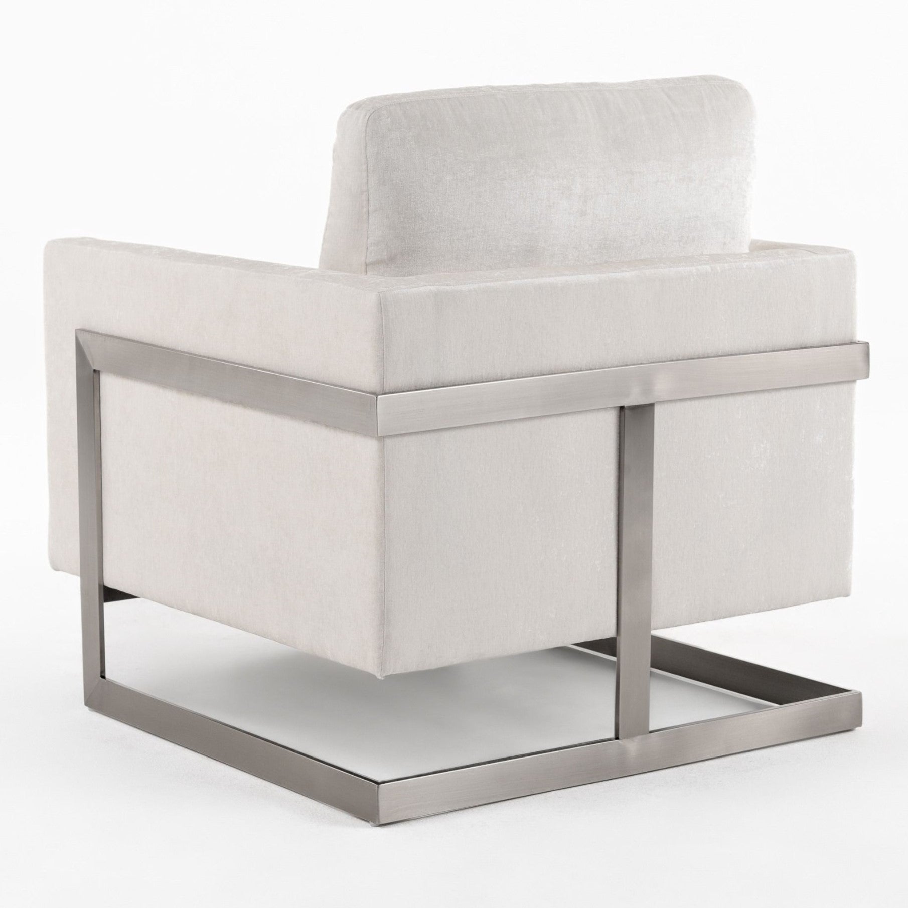 Prince - Contemporary Off White Fabric + Silver Accent Chair - image 4
