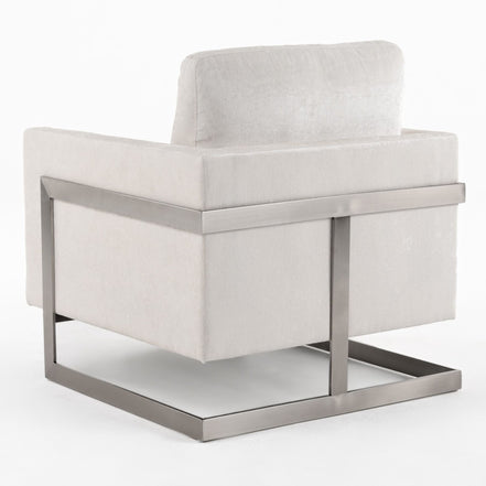 Prince - Contemporary Off White Fabric + Silver Accent Chair - image 4