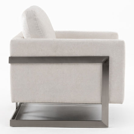 Prince - Contemporary Off White Fabric + Silver Accent Chair - image 3